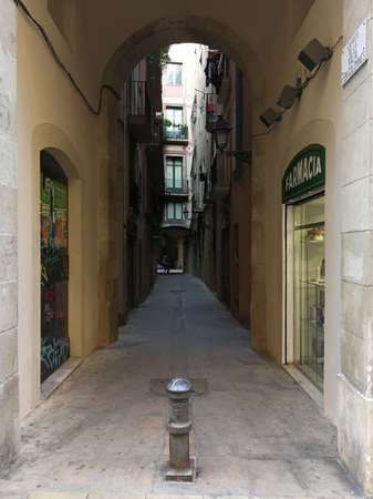 Barcelona, Spain, December 23, 2017: View of the medieval Gothic quarter in Barcelona.のeditorial素材