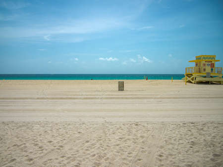 MIAMI, USA - JULY 18, 2015: View of lifeguard post on Miami beach, Florida.のeditorial素材