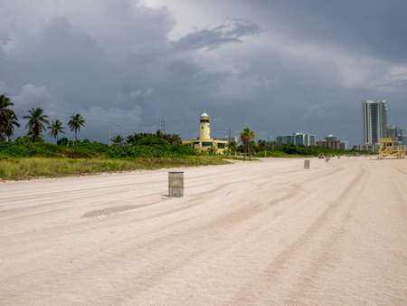 MIAMI, USA - JULY 18, 2015: View of lifeguard post on Miami beach, Florida.のeditorial素材