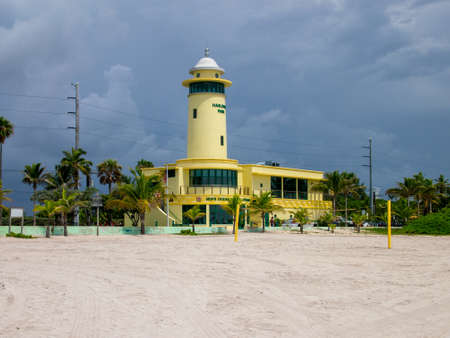 MIAMI, USA - JULY 18, 2015: View of lifeguard post on Miami beach, Florida.のeditorial素材