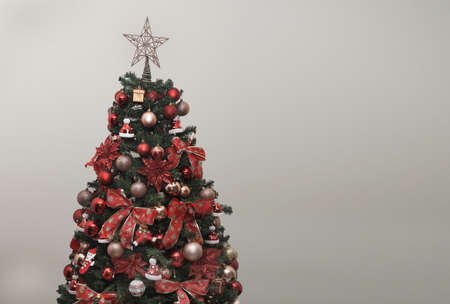 View of a Beautiful and decorated Christmas tree with copy space.