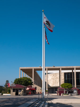 LOS ANGELES, USA - JUNE 28, 2016: View of united states and california flags on the streets of Los Angeles.のeditorial素材