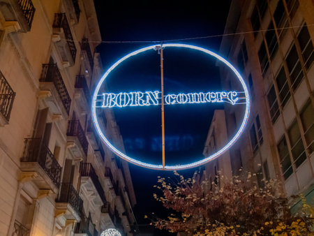 Barcelona, Spain - 23 December, 2017: View of a sign at the entrance to the Gothic neighborhood of El Born with a sign written: Born "trade".のeditorial素材
