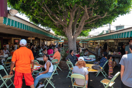 LOS ANGELES, USA - JUNE 28, 2016: View of people in the farmer's market in Los Angeles on Summer.のeditorial素材