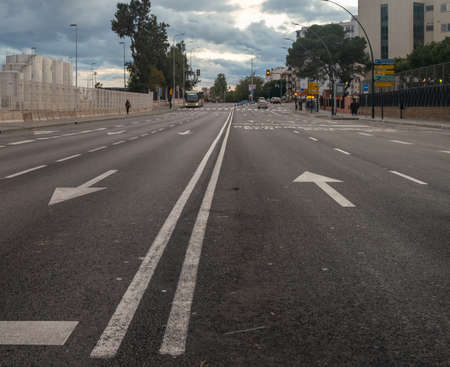 Malaga, Spain - February 21, 2021: View of the streets of Malaga in the harbor area.のeditorial素材