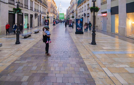 Malaga, Spain - February 23, 2021: View of Calle Marques Larios during the pandemic in Malaga.のeditorial素材