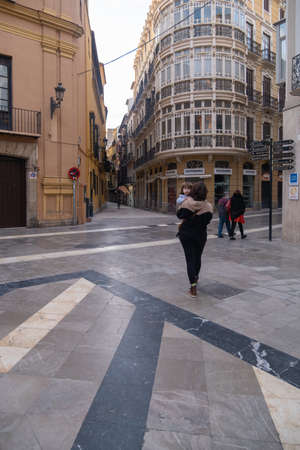 Malaga, Spain - February 23, 2021: View of Calle Marques Larios during the pandemic in Malaga.のeditorial素材