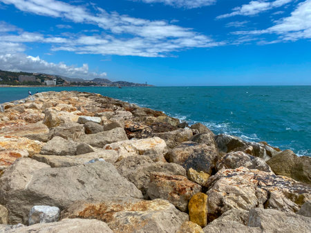 View of the sea on the cliffs in Malaga Mediterranean Sea in the summer.の写真素材