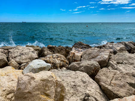 View of the sea on the cliffs in Malaga Mediterranean Sea in the summer.の写真素材