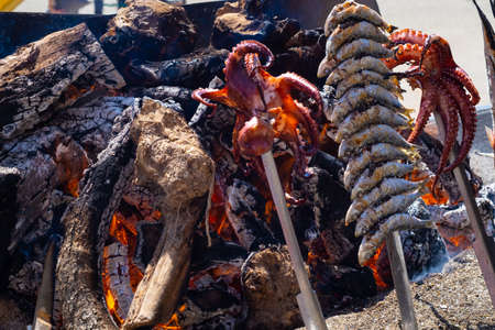 View of a typical fish skewer on the beaches of Malaga