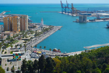 Aerial view of the port of Malaga during the summer.のeditorial素材