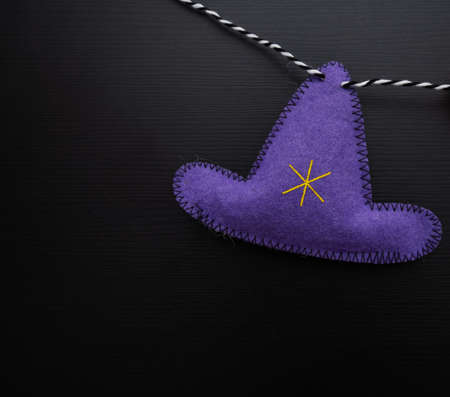 View of cotton witch's hat element for Halloween Party with copy space.の写真素材