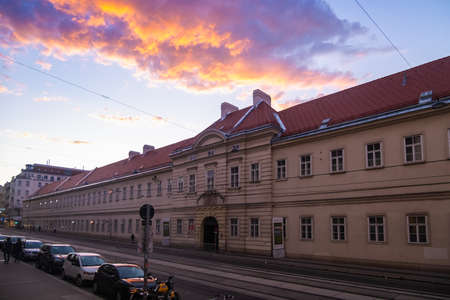 VIENNA, AUSTRIA - JULY 09, 2021: Exterior view of the university of Vienna at sunset.