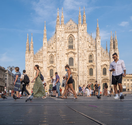 MILAN, ITALY - August 22, 2021: View of the famous Duomo in Milan, Italy