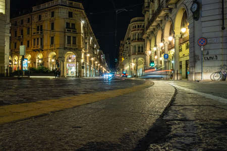 TURIN, ITALY - August 21, 2021 Long exposure shot of beautiful city of Turin at night.