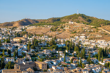Aerial view of the city with historic center of Granadaのeditorial素材