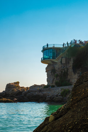 Beautiful view of Nerja beach with The Balcony of Europe (BalcÃ³n de Europa) above.の写真素材