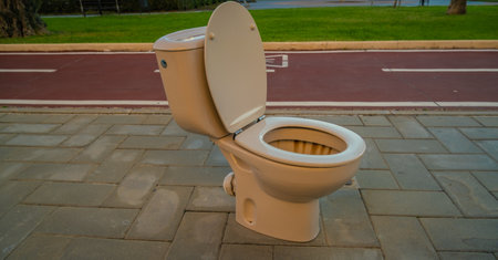 View of toilet in the middle of Malaga street in Spainの写真素材