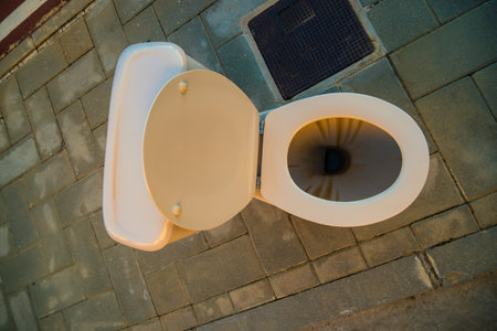 View of toilet in the middle of Malaga street in Spainの写真素材