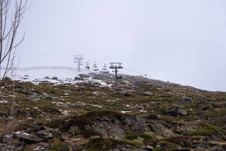 View of ski lift in Sierra Nevada Capped Mountain.