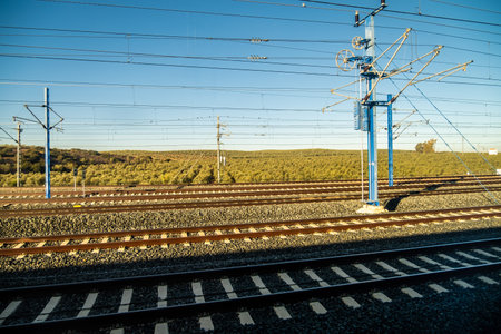 View of tracks at the train station at night