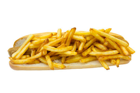 American fricadelle sausage sandwich isolated on a white background