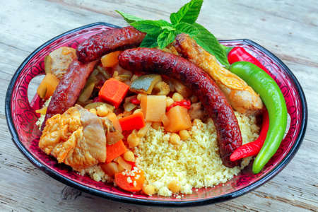 couscous dish with chicken and merguezの写真素材