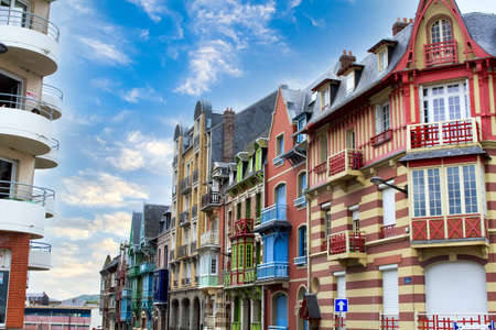 typical houses of the town of Mers-les-Bains in Franceのeditorial素材