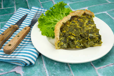 slice of leek pie on a table