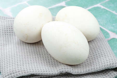 goose eggs on a table