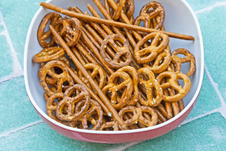 salty bavarian pretzel dish for appetizerの写真素材