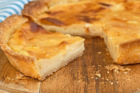 custard cut on a cutting boardの写真素材