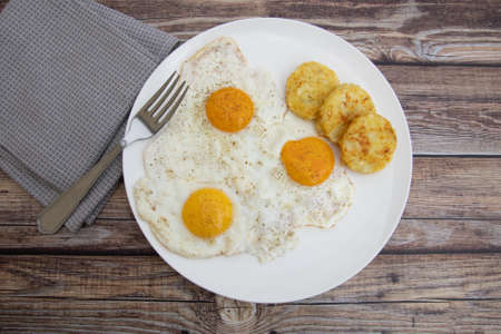 fried egg and rÃ¶sti on a plate