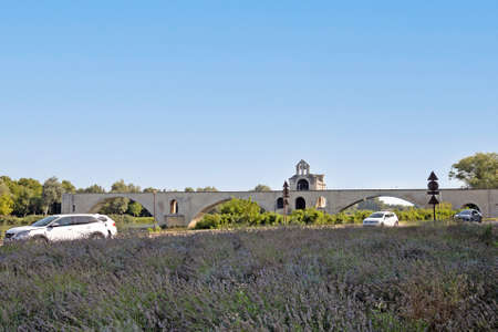 view from the bridge to the city of Avignon in Franceの写真素材