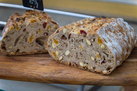 a bread with fruits and cerealsの写真素材