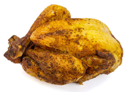 whole roasted chicken on white background