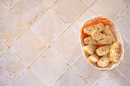 top view of fresh bread in basket
