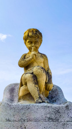 religious statue outside the basilica notre dame de la garde in Marseilleの写真素材