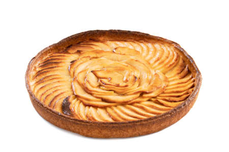 view of an apple pie isolated on a white backgroundの写真素材
