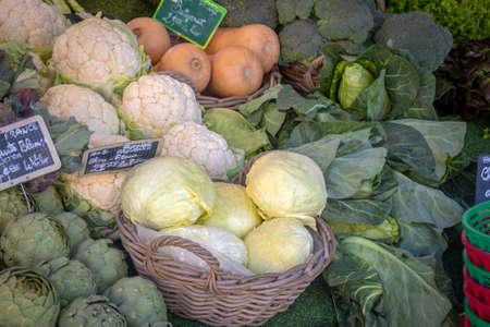 fresh vegetable stall in a marketの写真素材