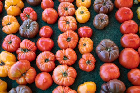top view of a tomato stall in a market
