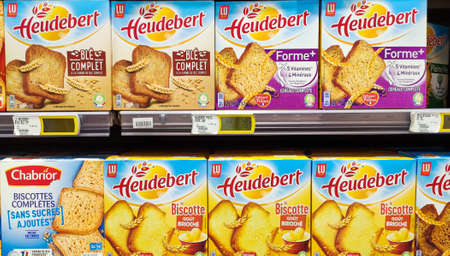 rusk shelf of the brand lu heudebert and chabrior in a supermarketの写真素材