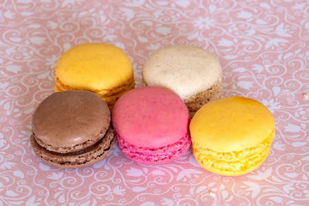 several macaroons on a pink backgroundの写真素材