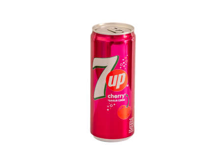 7up cherry brand can isolated on a white backgroundのeditorial素材