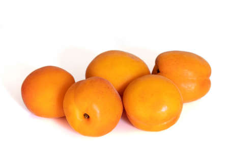 ripe apricots isolated on a white backgroundの写真素材