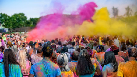 Unidentified people at Holi color festival in India. Holi is the festival of colors in Indiaの素材