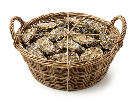 Basket of fresh oysters ready to eatの素材