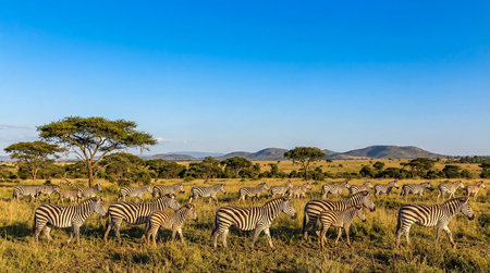 Herd of zebras in Serengeti National Park, Tanzaniaの素材