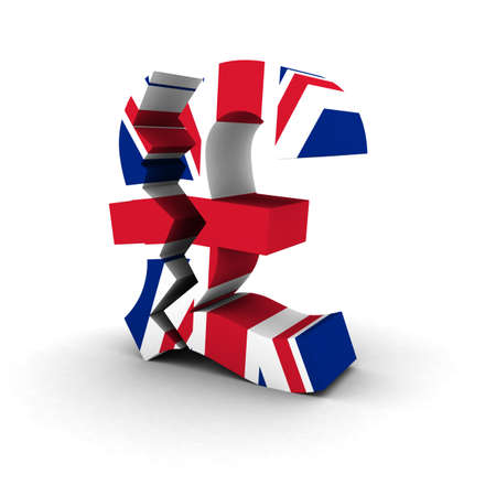 Financial Insecurity Concept - Cracked UK Flag Pound Symbolの写真素材