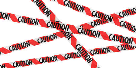 Red and White Striped CAUTION Tape Backgroundの写真素材